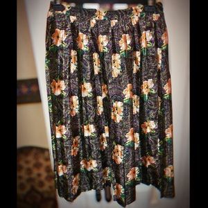 Vintage Silky Purple & Floral Pleated Midi Skirt